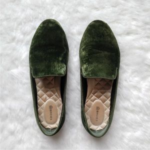 Birdies Green and Gold Velvet Loafers